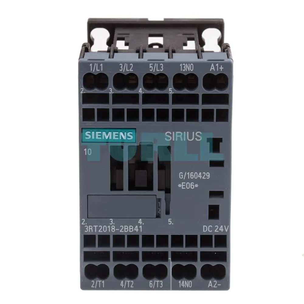 Siemens 3RT2018-2BB41 Power Contactor, 16A, 7.5kW, 3-Pole, 24V DC, 1NO, Spring Terminal, Size S00