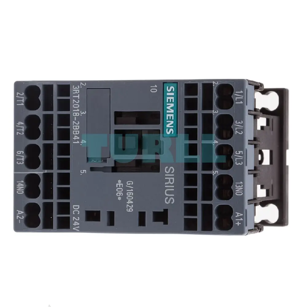 Siemens 3RT2018-2BB41 Power Contactor, 16A, 7.5kW, 3-Pole, 24V DC, 1NO, Spring Terminal, Size S00