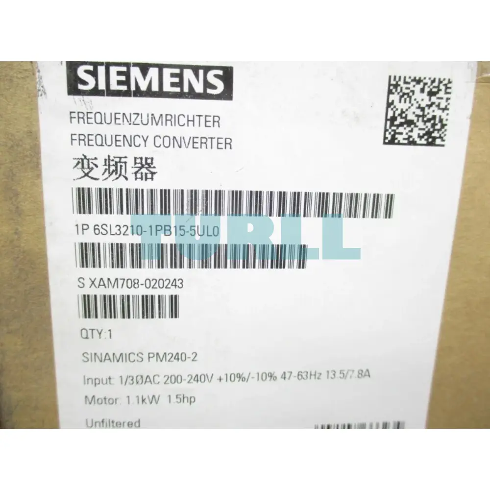 Siemens 6SL3210-1PB15-5UL0 SINAMICS PM240-2 Power Module 0.75kW - 1.1kW