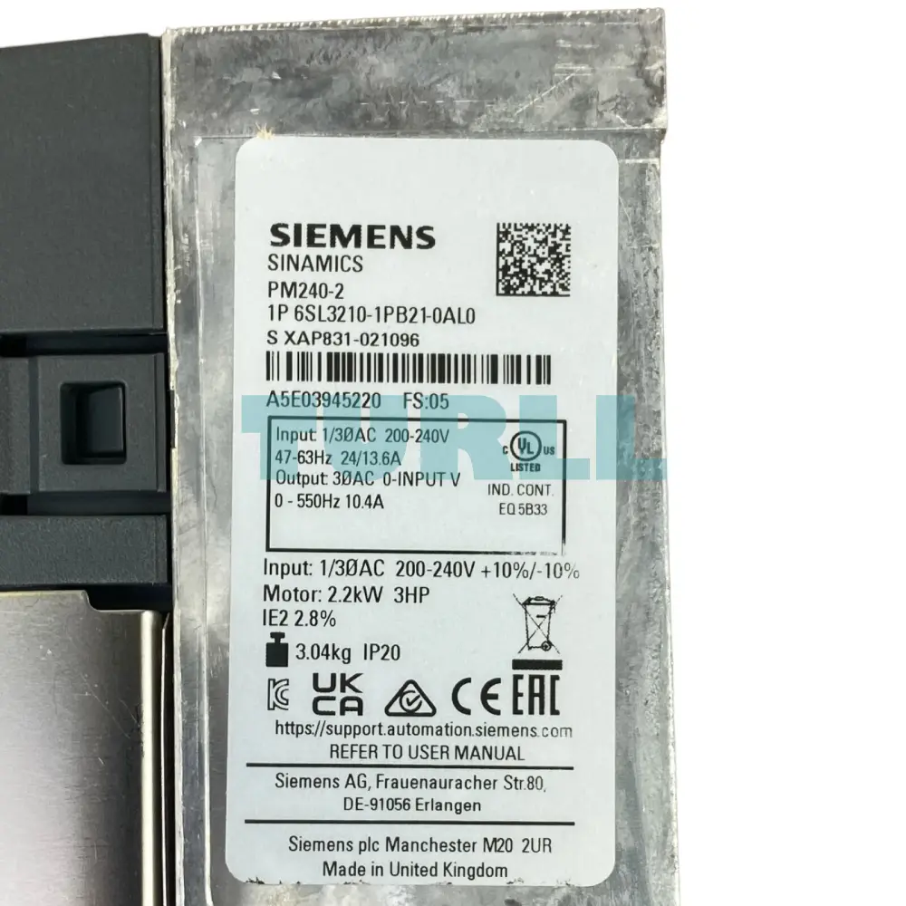 Siemens 6SL3210-1PB21-0AL0 SINAMICS PM240-2 Power Module, 2.2kW, IP20