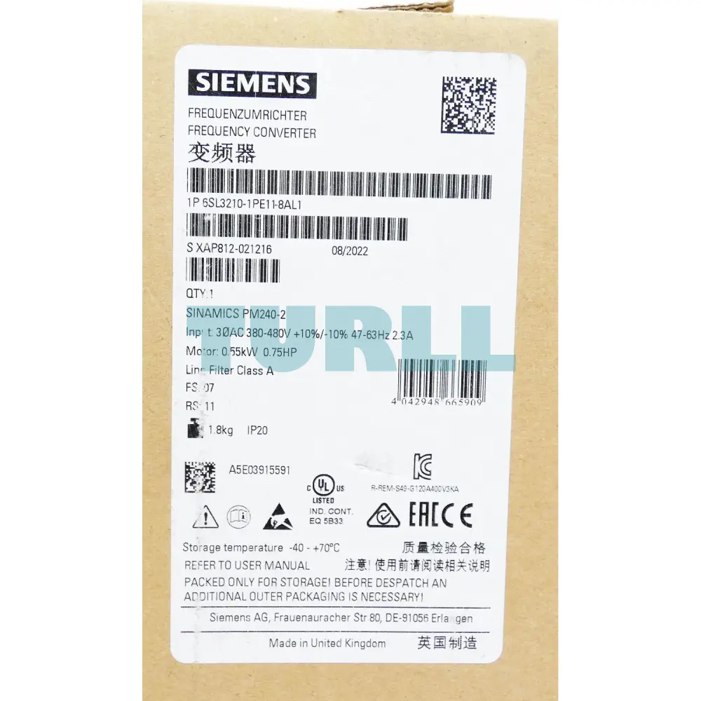 Siemens 6SL3210-1PE11-8AL1 SINAMICS PM240-2 Power Module 0.55kW, 3-Phase 400V, IP20