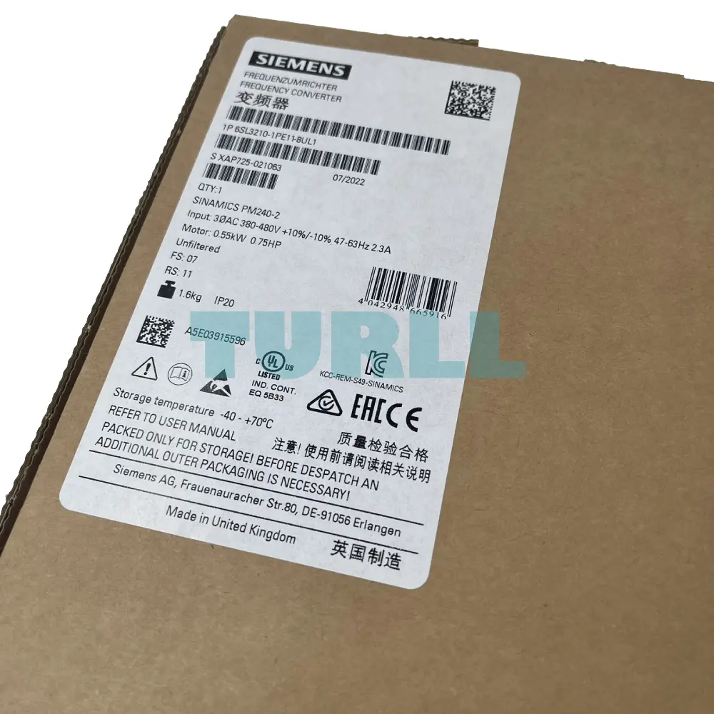Siemens 6SL3210-1PE11-8UL1 SINAMICS PM240-2 Power Module, 0.55kW, 380-480V, IP20