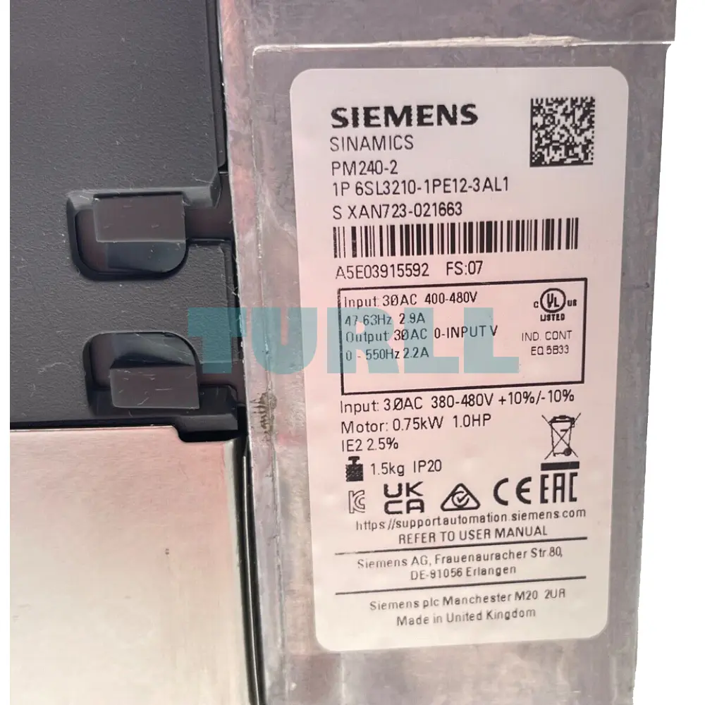 Siemens 6SL3210-1PE12-3AL1 SINAMICS PM240-2 Power Module 0.75kW