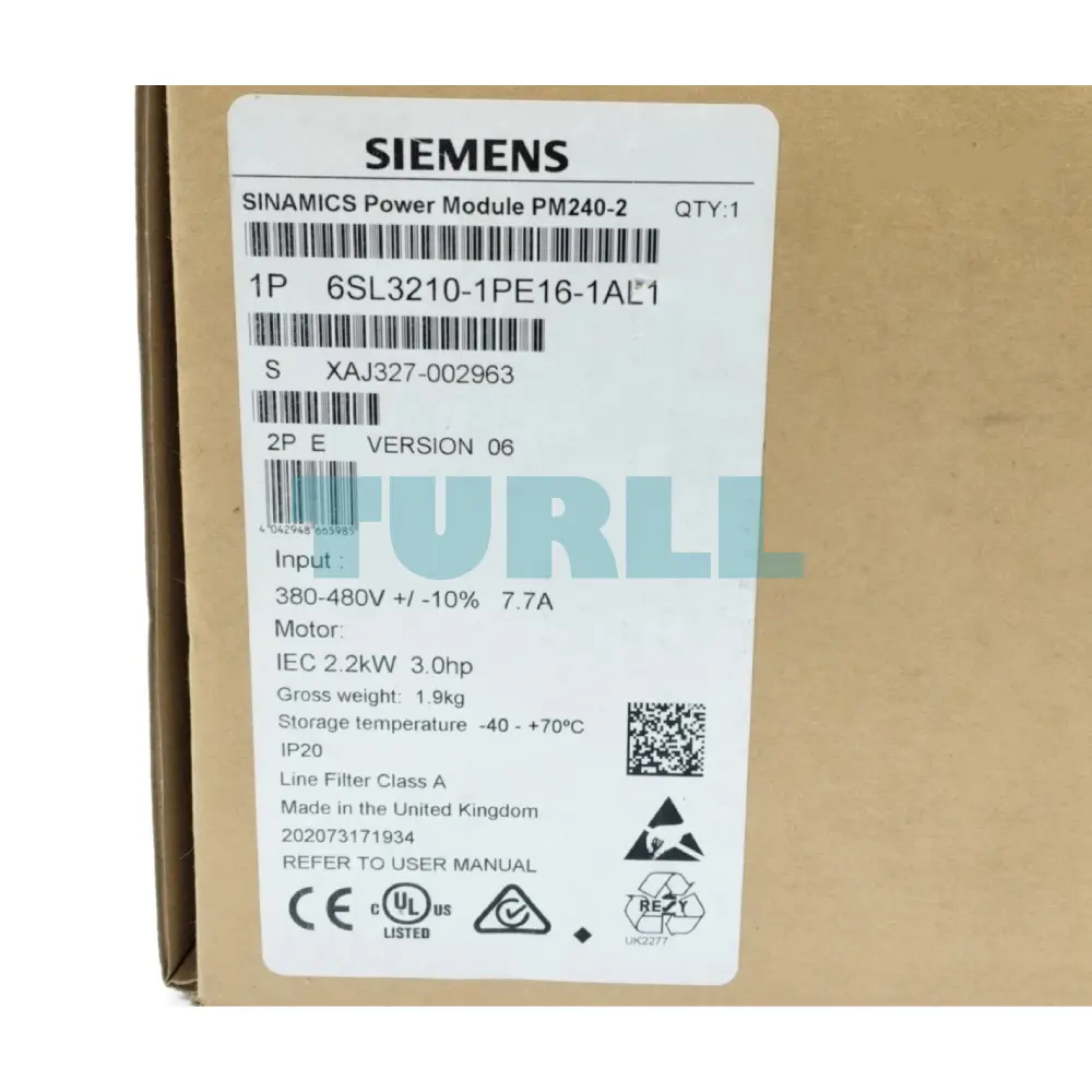 Siemens 6SL3210-1PE16-1AL1 SINAMICS PM240-2 Power Module, 2.2kW, 3-Phase 400V, IP20
