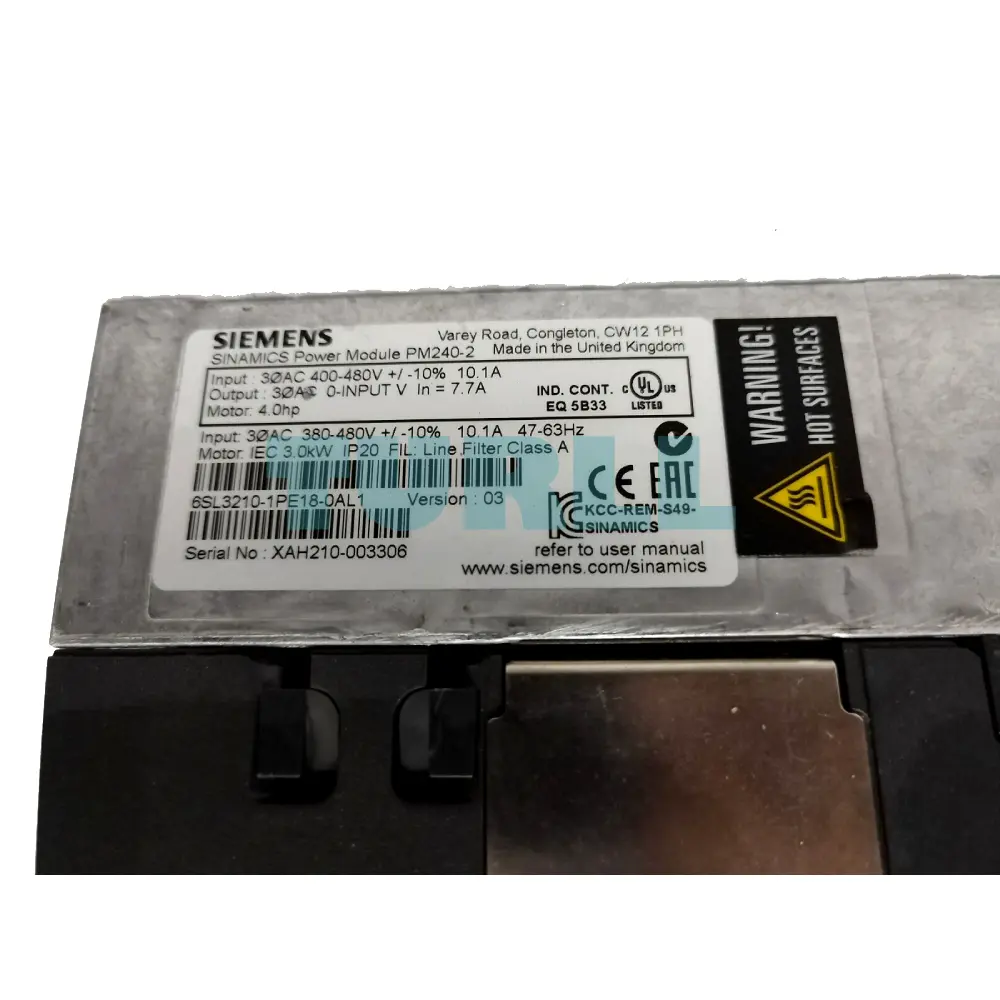 Siemens 6SL3210-1PE18-0AL1 SINAMICS PM240-2 Power Module, 3kW, IP20, Filter Class A