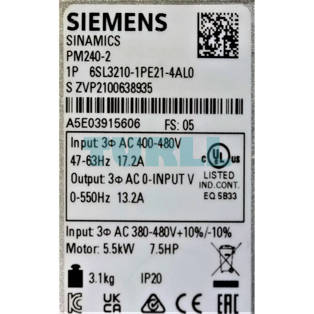 Siemens 6SL3210-1PE21-4AL0 SINAMICS PM240-2 Power Module, 3AC 380-480V, 5.5kW, Integrated Class A Filter