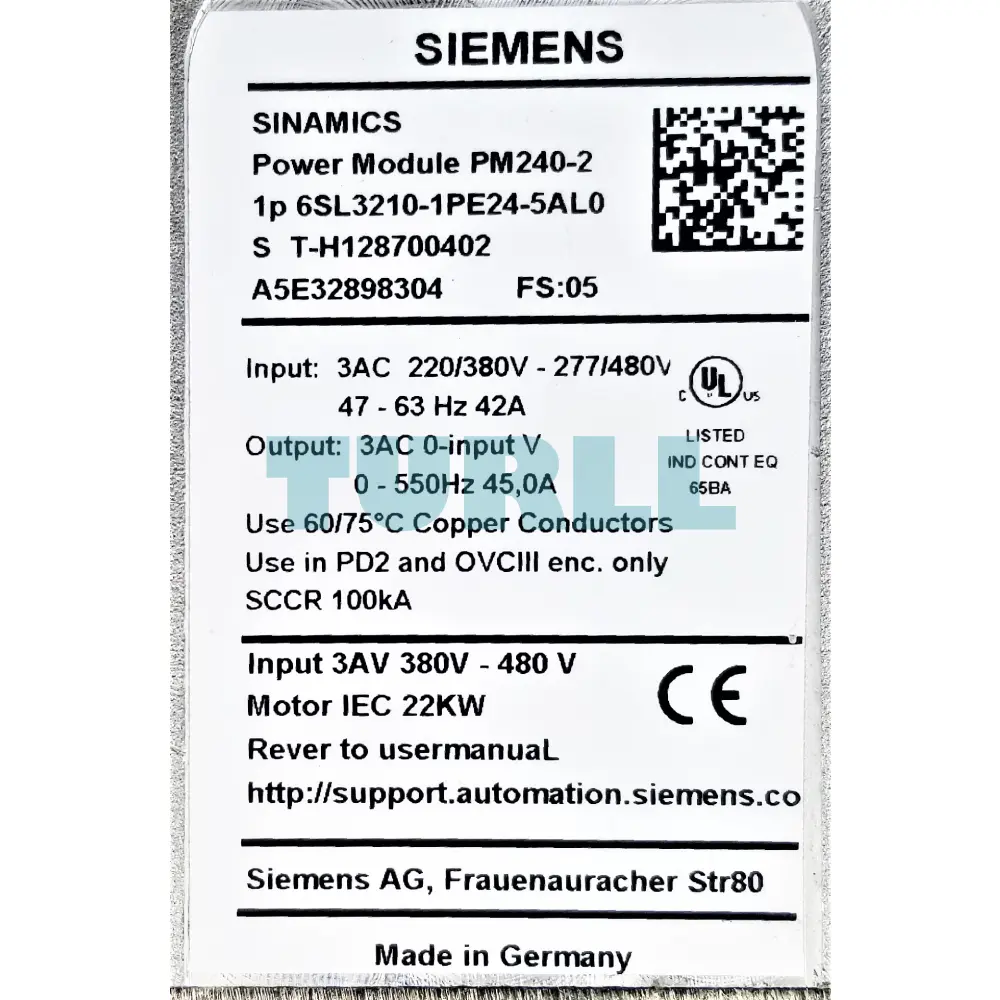 Siemens 6SL3210-1PE24-5AL0 SINAMICS G120 PM240-2 Power Module, 18.5kW/22kW