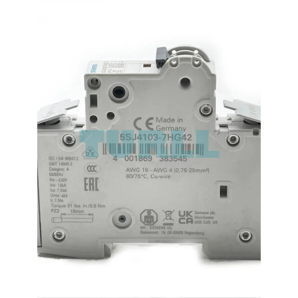 Siemens 5SJ4103-7HG42 Circuit Breaker 10kA, 1-Pole, C Curve, 3A, UL 489, 277V