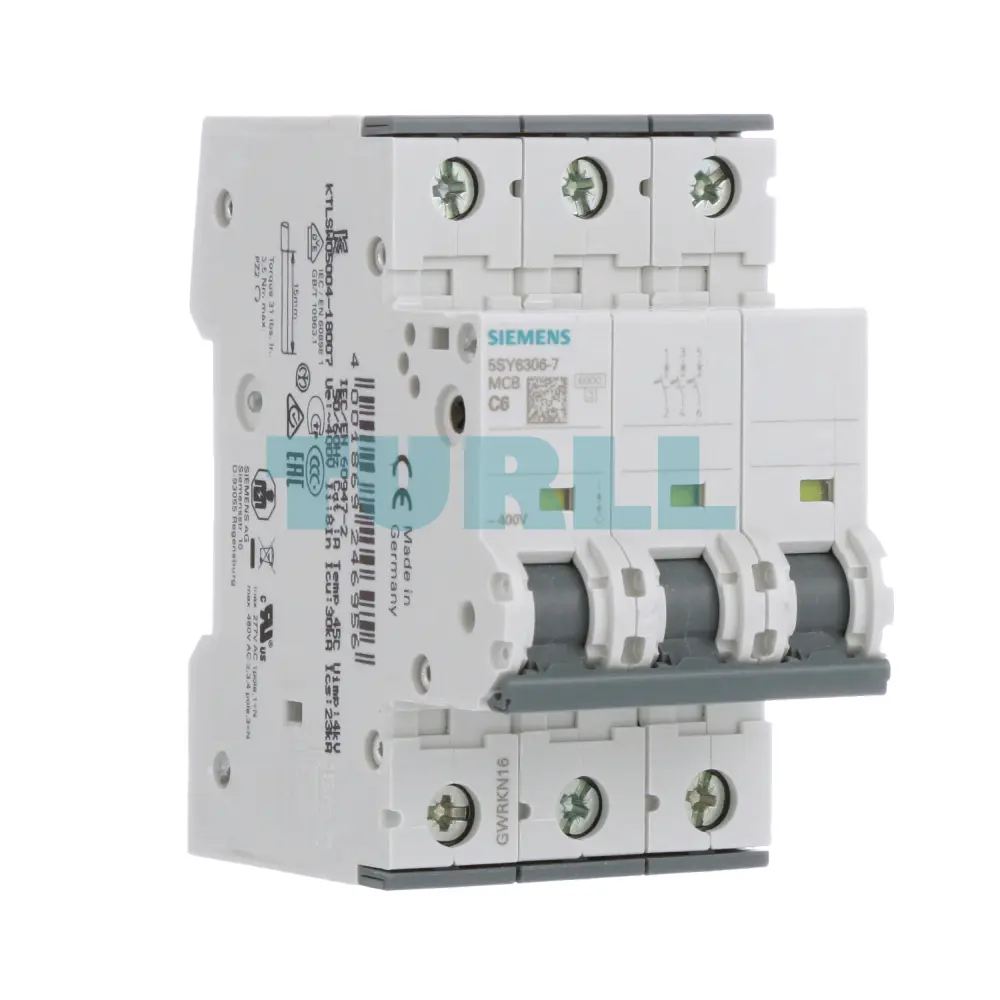 Siemens 5SY6306-7 Miniature Circuit Breaker 3-Pole, 6A, Type C, 6kA