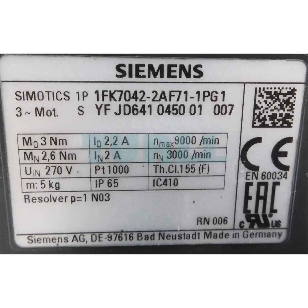 1FK7042-2AF71-1PG1 SIEMENS SIMOTICS S-1FK7 Synchronous Motor