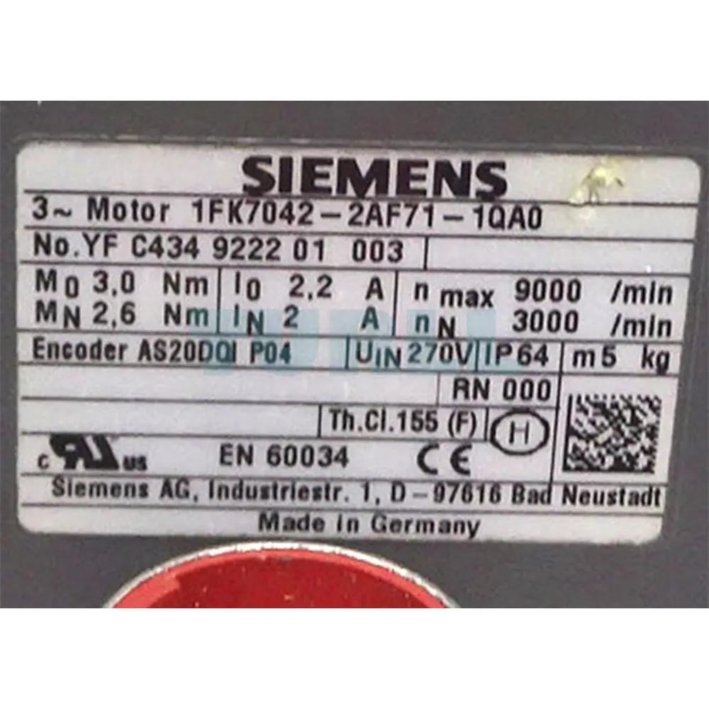 1FK7042-2AF71-1QA0 SIEMENS SIMOTICS S-1FK7 Synchronous Motor