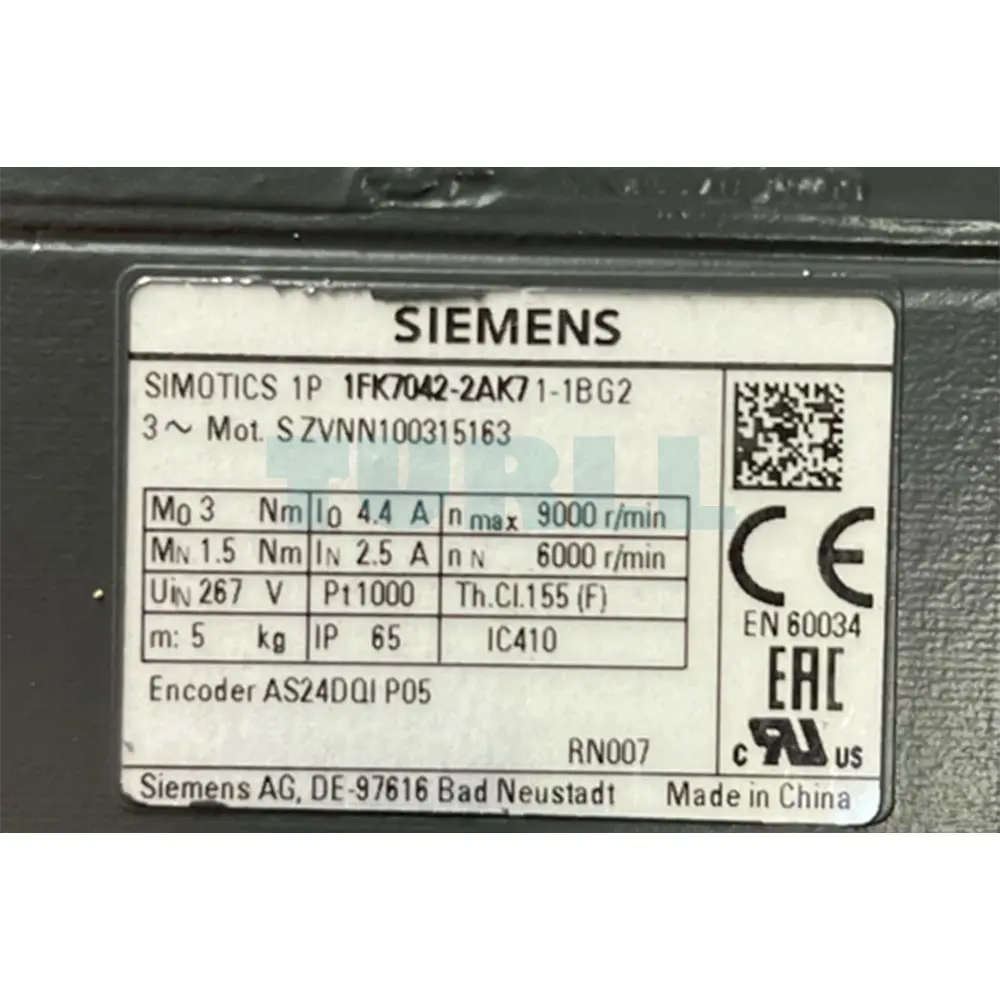 1FK7042-2AK71-1BG2 SIEMENS SIMOTICS S Synchronous Motor