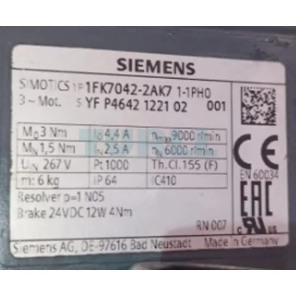1FK7042-2AK71-1PH0 SIEMENS SIMOTICS S Synchronous Motor Original Brand New