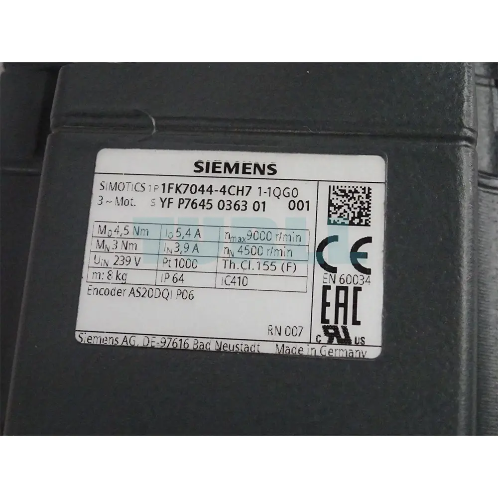 1FK7044-4CH71-1QG0 SIEMENS SIMOTICS S synchronous motor with DRIVE-CLiQ encoder