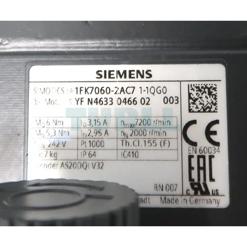 1FK7060-2AC71-1QG0 SIEMENS SIMOTICS S Synchronous Motor