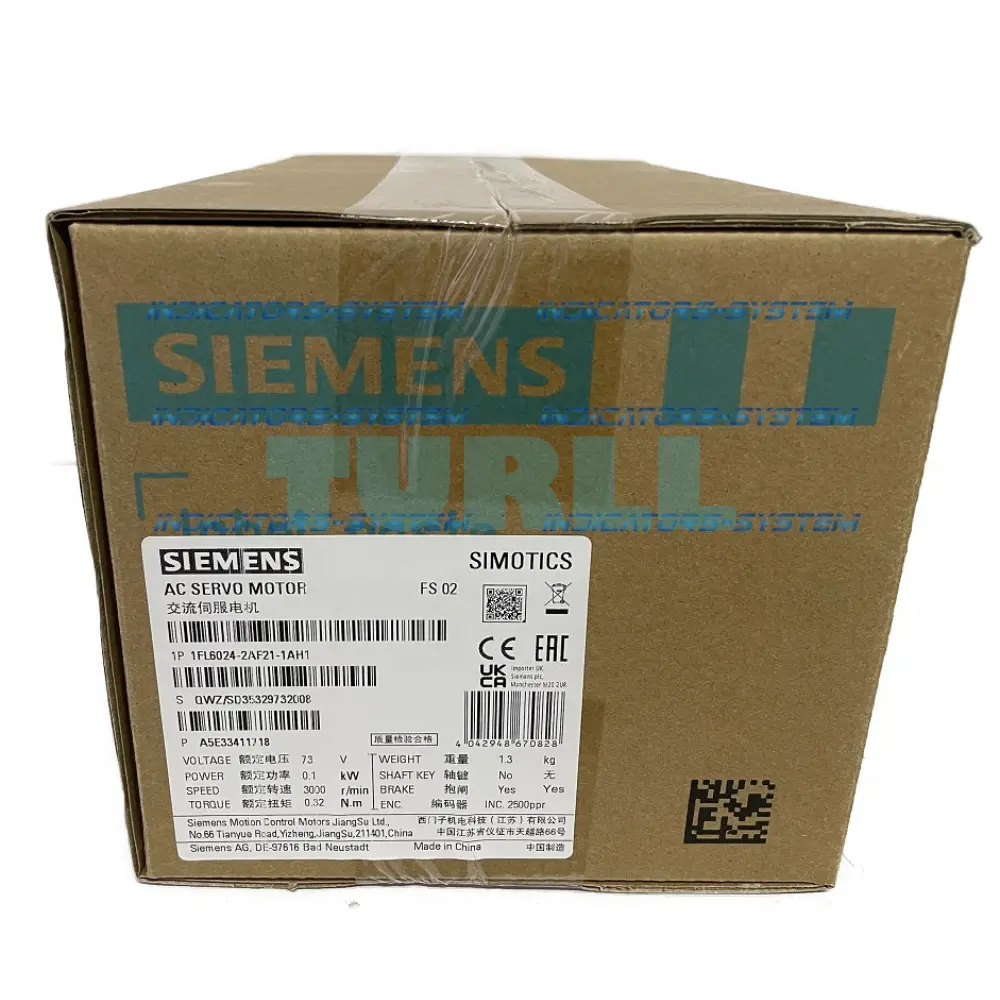 Siemens 1FL6024-2AF21-1AH1 SIMOTICS S-1FL6 Servo Motor 0.1 kW, 3000 rpm, 230V Original Brand New 2 Siemens 1FL6024-2AF21-1AH1 SIMOTICS S-1FL6 Servo Motor 0.1 kW, 3000 rpm, 230V