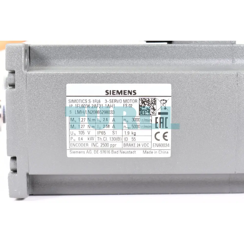 Siemens 1FL6034-2AF21-1AH1 SIMOTICS S-1FL6 Servo Motor 0.4 kW, 3000 rpm Original Brand New 2 Siemens 1FL6034-2AF21-1AH1 SIMOTICS S-1FL6 Servo Motor 0.4 kW, 3000 rpm