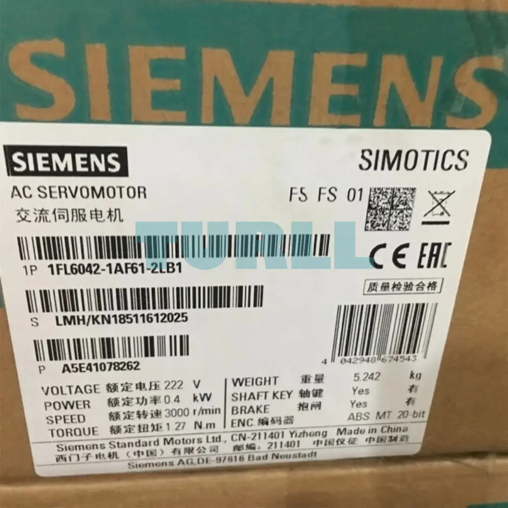 Siemens 1FL6042-1AF61-2LB1 SIMOTICS S-1FL6 Servo Motor, 0.4 kW, 3000 RPM Original Brand New 3 Siemens 1FL6042-1AF61-2LB1 SIMOTICS S-1FL6 Servo Motor, 0.4 kW, 3000 RPM