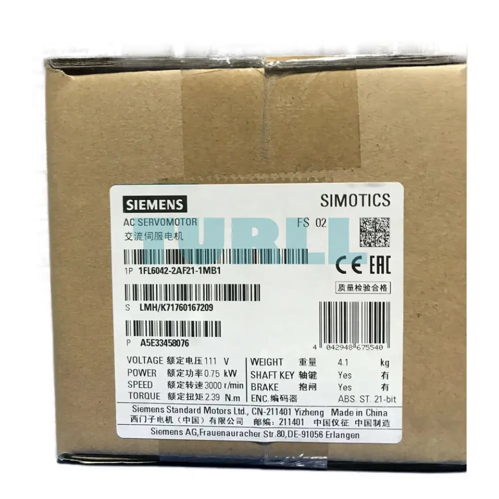 Siemens 1FL6042-2AF21-1MB1 SIMOTICS S-1FL6 Servo Motor 0.75 kW, 3000 RPM, IP65 Original Brand New 2 Siemens 1FL6042-2AF21-1MB1 SIMOTICS S-1FL6 Servo Motor 0.75 kW, 3000 RPM, IP65
