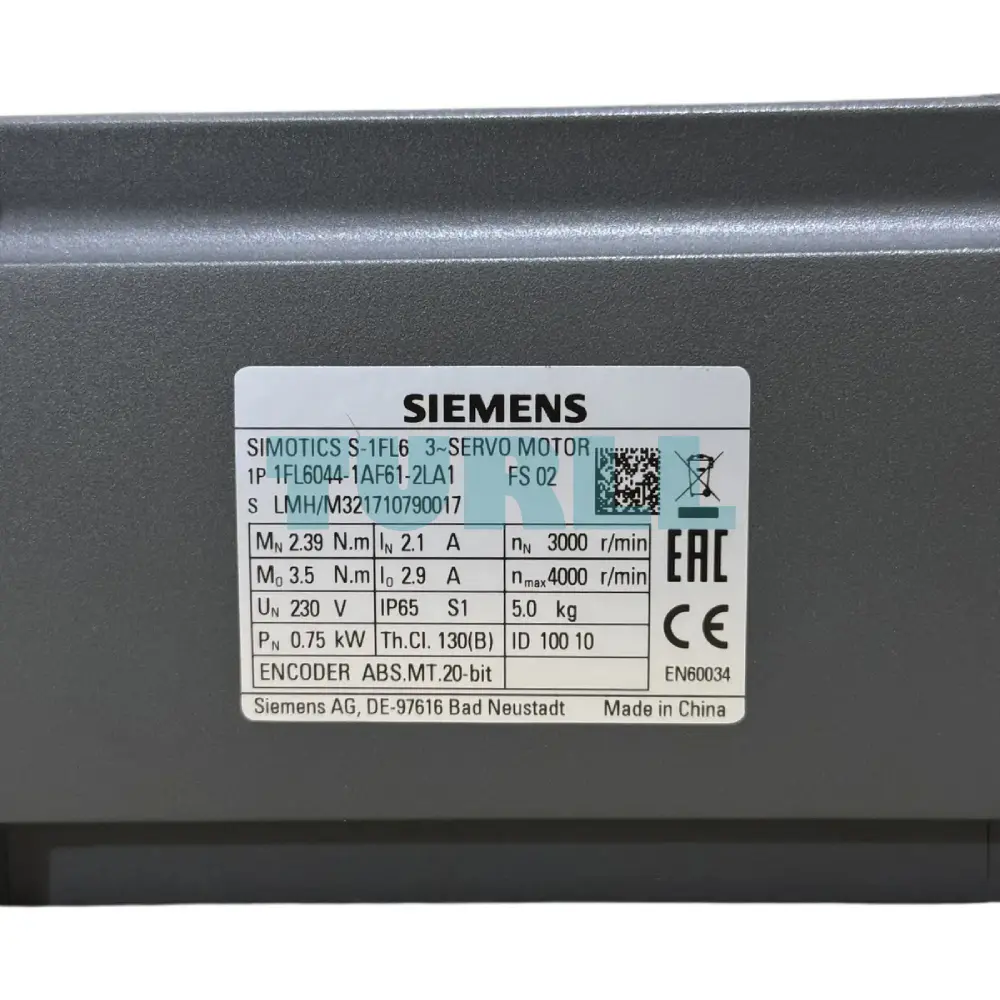 Siemens 1FL6044-1AF61-2LA1 SIMOTICS S-1FL6 High Inertia Servo Motor 0.75kW, 3000rpm Original Brand New 2 Siemens 1FL6044-1AF61-2LA1 SIMOTICS S-1FL6 High Inertia Servo Motor 0.75kW, 3000rpm