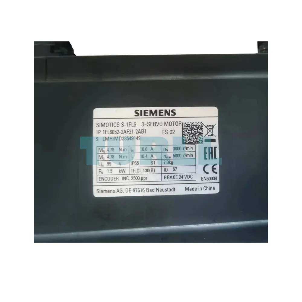 Siemens 1FL6052-2AF21-2AB1 SIMOTICS S-1FL6 High-Inertia Servo Motor 1.5 kW, 3000 rpm Original Brand New 3 Siemens 1FL6052-2AF21-2AB1 SIMOTICS S-1FL6 High-Inertia Servo Motor 1.5 kW, 3000 rpm Original Brand New - Image 3