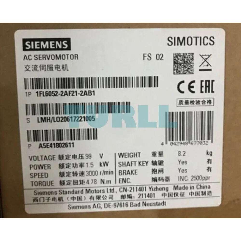 Siemens 1FL6052-2AF21-2AB1 SIMOTICS S-1FL6 High-Inertia Servo Motor 1.5 kW, 3000 rpm Original Brand New 7 Siemens 1FL6052-2AF21-2AB1 SIMOTICS S-1FL6 High-Inertia Servo Motor 1.5 kW, 3000 rpm