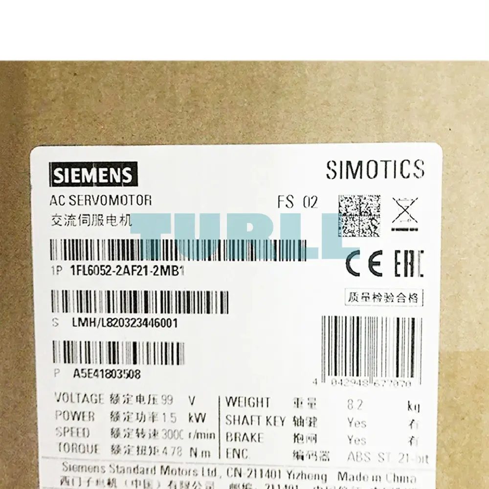 Siemens 1FL6052-2AF21-2MB1 SIMOTICS S-1FL6 Servo Motor 1.5 kW, 3000 rpm