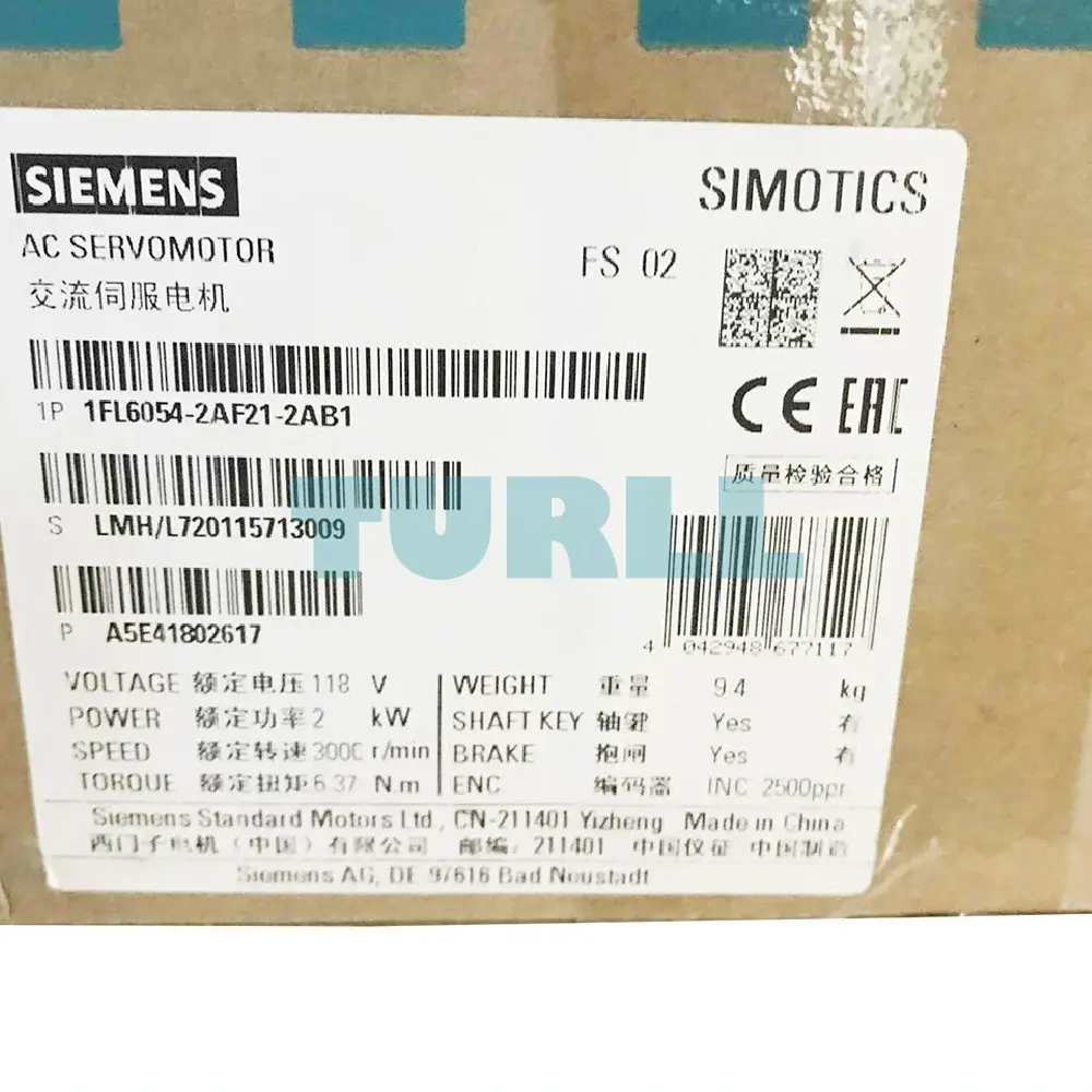 Siemens 1FL6054-2AF21-2AB1 SIMOTICS S-1FL6 Servo Motor 2kW, 3000 rpm, 6.37 Nm Original Brand New 2 Siemens 1FL6054-2AF21-2AB1 SIMOTICS S-1FL6 Servo Motor 2kW, 3000 rpm, 6.37 Nm