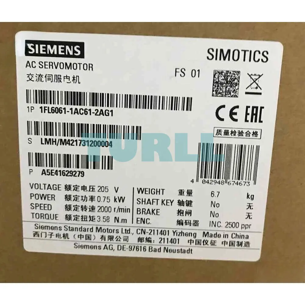 Siemens 1FL6061-1AC61-2AG1 SIMOTICS S-1FL6 High-Inertia Servo Motor 0.75 kW, 2000 rpm Original Brand New 2 Siemens 1FL6061-1AC61-2AG1 SIMOTICS S-1FL6 High-Inertia Servo Motor 0.75 kW, 2000 rpm