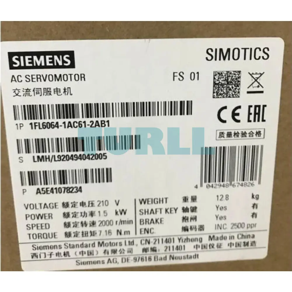 Siemens 1FL6064-1AC61-2AB1 SIMOTICS S-1FL6 Servo Motor 1.5 kW, 400V, 2000 rpm Original Brand New 2 Siemens 1FL6064-1AC61-2AB1 SIMOTICS S-1FL6 Servo Motor 1.5 kW, 400V, 2000 rpm