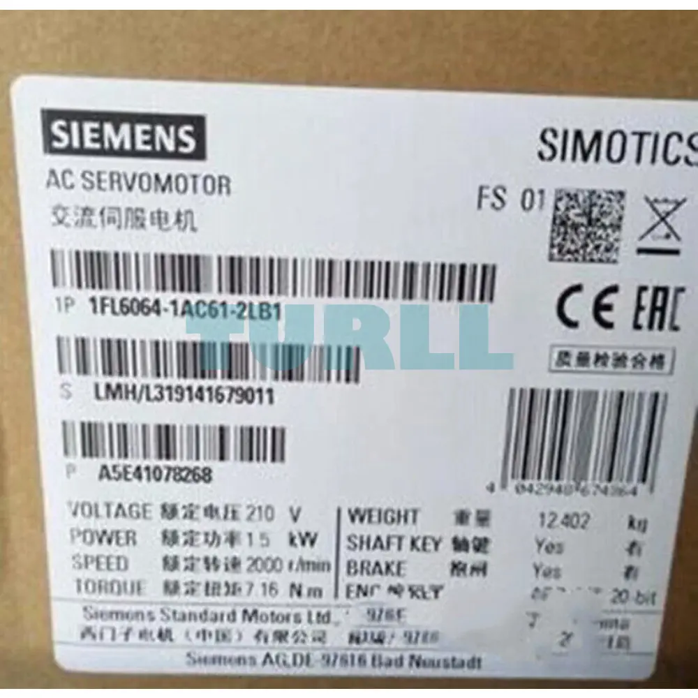 Siemens 1FL6064-1AC61-2LB1 SIMOTICS S-1FL6 Servo Motor 1.5 kW, 2000 RPM, IP65 Original Brand New 2 Siemens 1FL6064-1AC61-2LB1 SIMOTICS S-1FL6 Servo Motor 1.5 kW, 2000 RPM, IP65