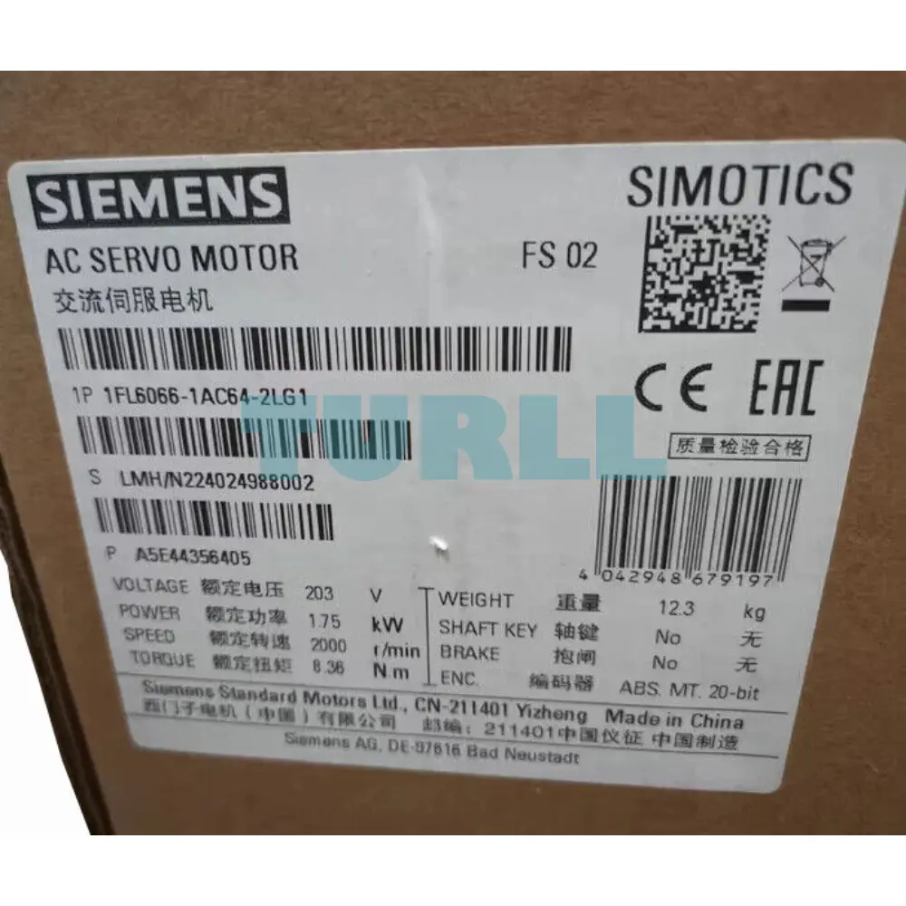 Siemens 1FL6066-1AC61-2LG1 SIMOTICS S-1FL6 Servo Motor 1.75 kW, 2000 rpm, IP65 Original Brand New 4 Siemens 1FL6066-1AC61-2LG1 SIMOTICS S-1FL6 Servo Motor 1.75 kW, 2000 rpm, IP65