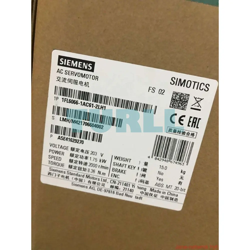 Siemens 1FL6066-1AC61-2LH1 SIMOTICS S-1FL6 High Inertia Servo Motor 1.75kW, 2000rpm, IP65 Original Brand New 2 Siemens 1FL6066-1AC61-2LH1 SIMOTICS S-1FL6 High Inertia Servo Motor 1.75kW, 2000rpm, IP65