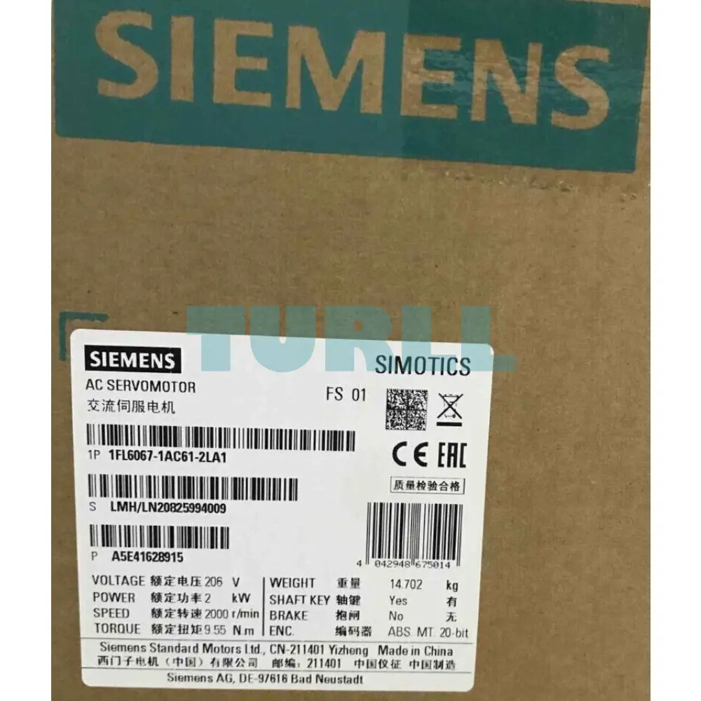 Siemens 1FL6067-1AC61-2LA1 SIMOTICS S-1FL6 Servo Motor 2kW 400V Absolute Encoder Original Brand New 3 Siemens 1FL6067-1AC61-2LA1 SIMOTICS S-1FL6 Servo Motor 2kW 400V Absolute Encoder