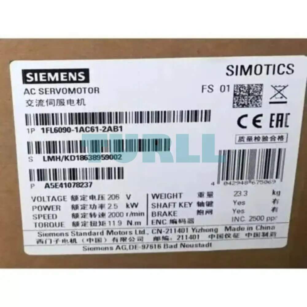 Siemens 1FL6090-1AC61-2AB1 SIMOTICS S-1FL6 Servo Motor 2.5 kW, 400V, 2000 RPM Original Brand New 2 Siemens 1FL6090-1AC61-2AB1 SIMOTICS S-1FL6 Servo Motor 2.5 kW, 400V, 2000 RPM