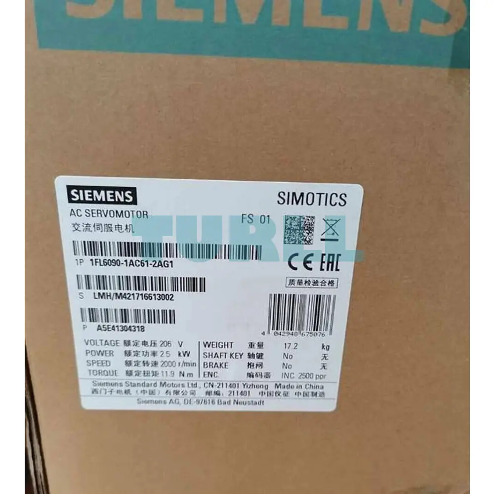 Siemens 1FL6090-1AC61-2AG1 SIMOTICS S-1FL6 High Inertia Servo Motor 2.5 kW, 2000 rpm, IP65 Original Brand New 2 Siemens 1FL6090-1AC61-2AG1 SIMOTICS S-1FL6 High Inertia Servo Motor 2.5 kW, 2000 rpm, IP65