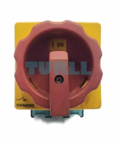 3LD2103-0TK53 SENTRON, Switch disconnector 3LD, emergency switching-off switch, 3- pole, Iu: 25 A, operating power / at AC-23 A 400 V: 9.5 kW, front-mounted, rotary operating mechanism, Red / yellow, 4-hole mounting of the handle