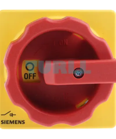 3LD2203-0TK53 SENTRON, Switch disconnector 3LD, emergency switching-off switch, 3- pole, Iu: 32 A, operating power / at AC-23 A 400 V: 11.5 kW, front-mounted, rotary operating mechanism, Red / yellow, 4-hole mounting of the handle