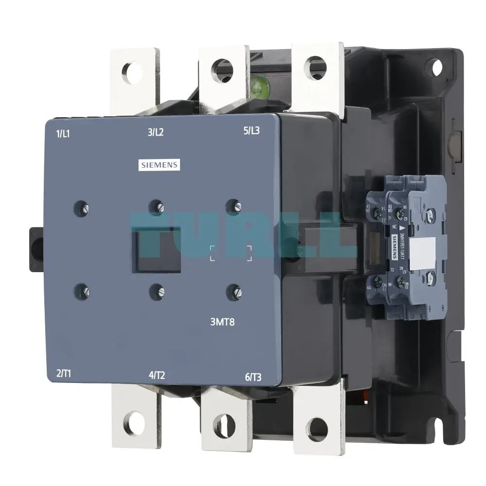 Siemens 3MT8250-1AH07 Power Contactor - 250A, 132kW, 400V, 48V AC Coil, S10 Original Brand New 1 Siemens 3MT8250-1AH07 Power Contactor - Front view of 250A, 132kW AC-3 3-pole contactor with 48V AC coil and screw terminals (Size S10)