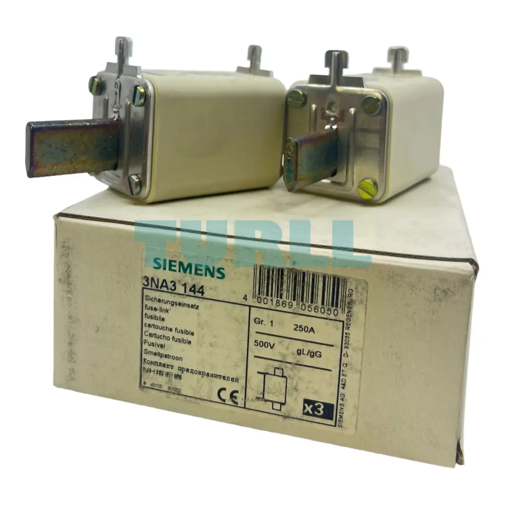 Siemens 3NA3144 LV HRC Fuse Link, Size NH1, 250A, gG, 500V AC / 440V DC