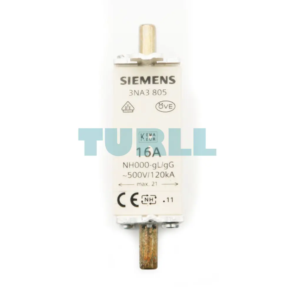 Siemens 3NA3805 LV HRC Fuse Link, NH000, 16A, gG, 500V AC/250V DC