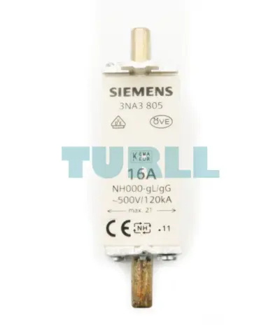 Siemens 3NA3805 LV HRC Fuse Link, NH000, 16A, gG, 500V AC/250V DC