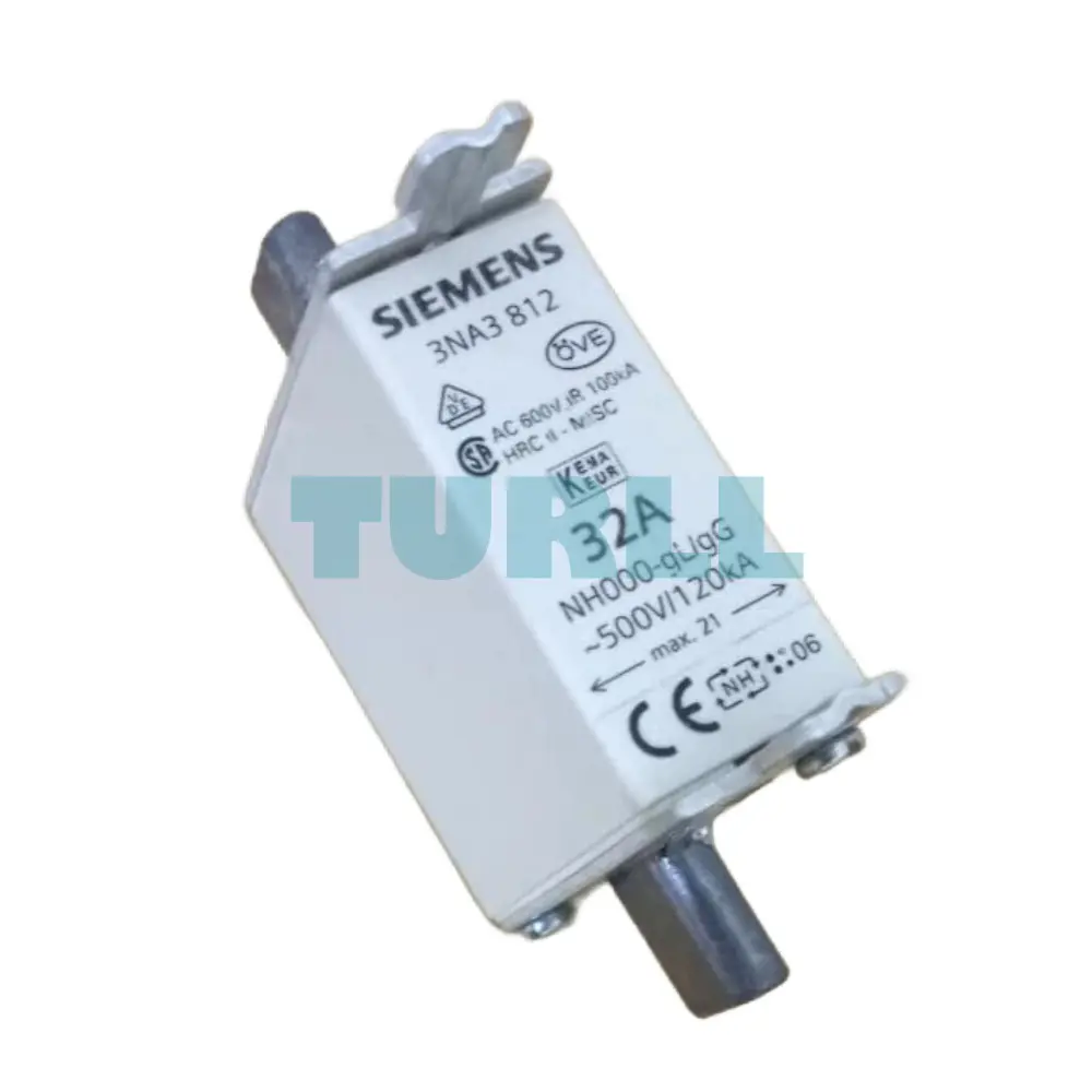 Siemens 3NA3812 LV HRC Fuse Element, NH000, 32A, gG, 500V AC, 250V DC, Front Indicator