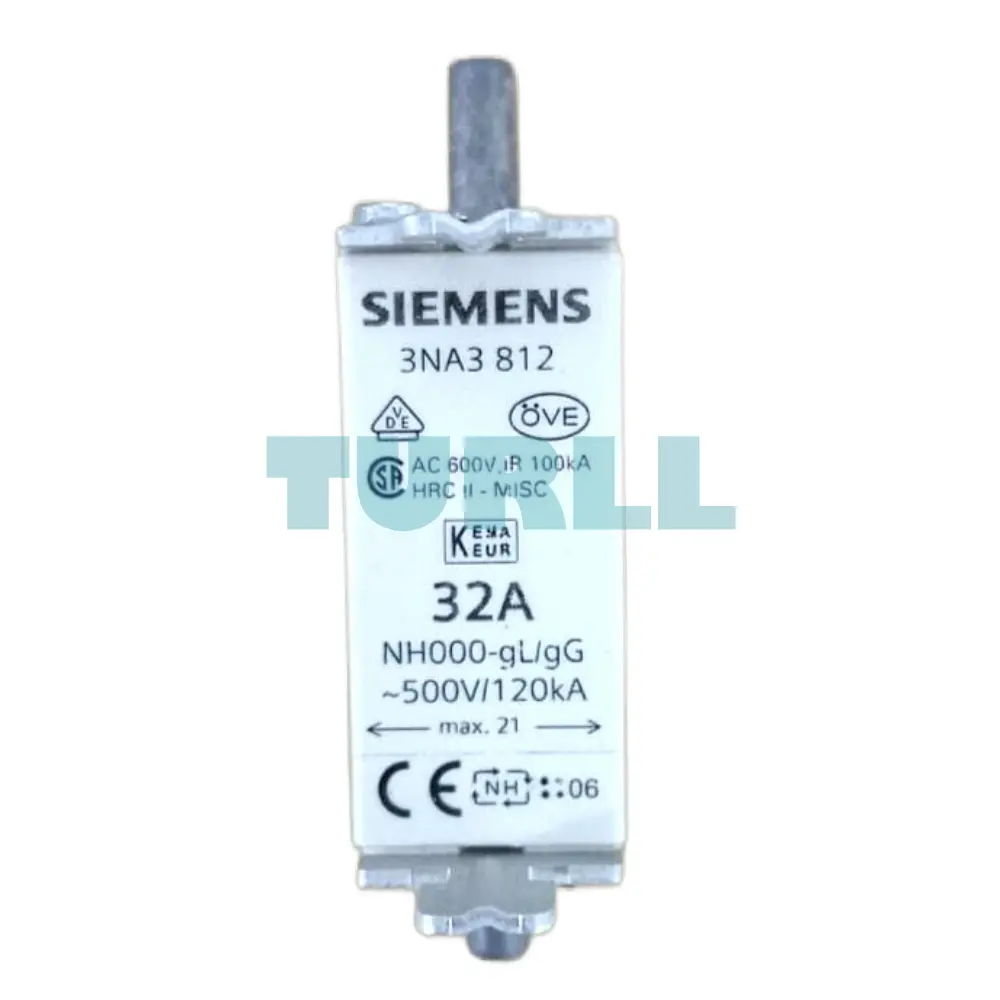 Siemens 3NA3812 LV HRC Fuse Element, NH000, 32A, gG, 500V AC, 250V DC, Front Indicator