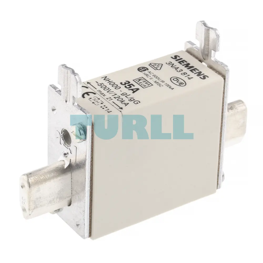 Siemens 3NA3814 LV HRC Fuse Link, Size NH000, 35A, 500V AC / 250V DC, gG Class