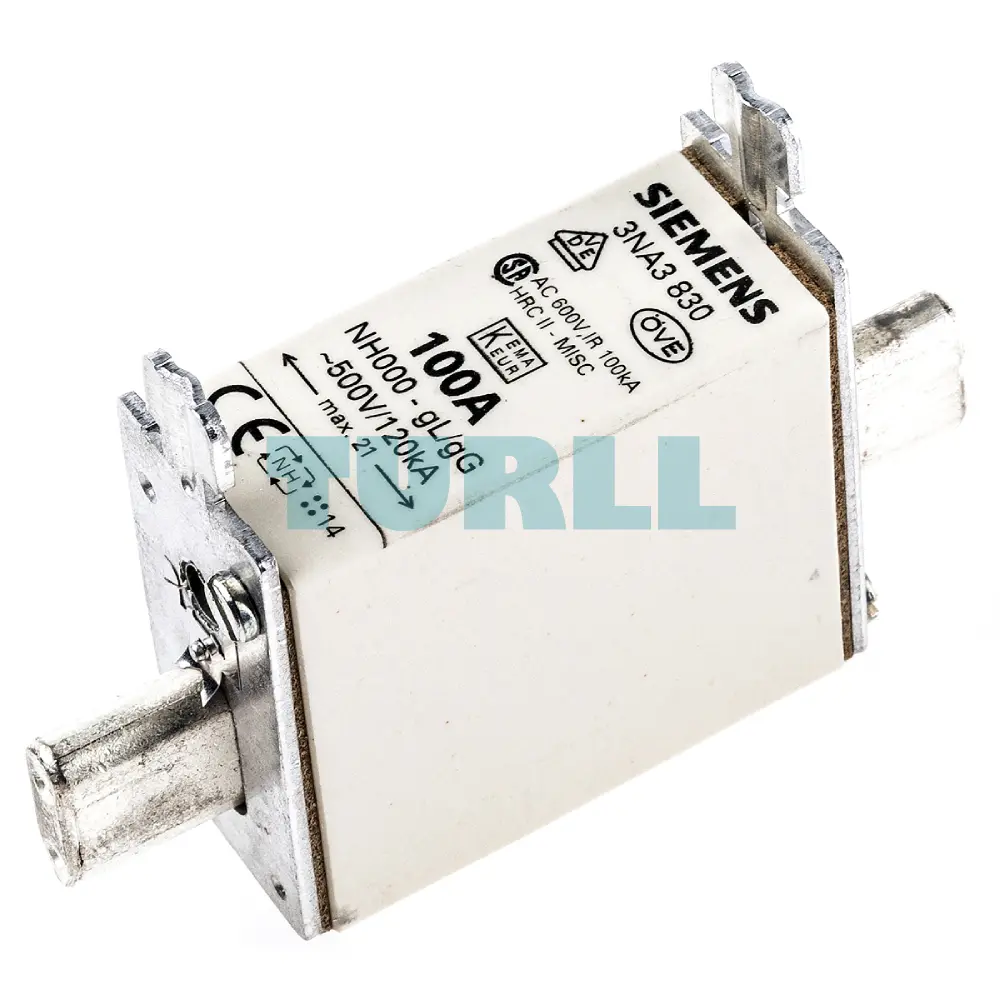 Siemens 3NA3830 LV HRC Fuse Element NH000, 100A, gG, 500V AC / 250V DC, Front Indicator