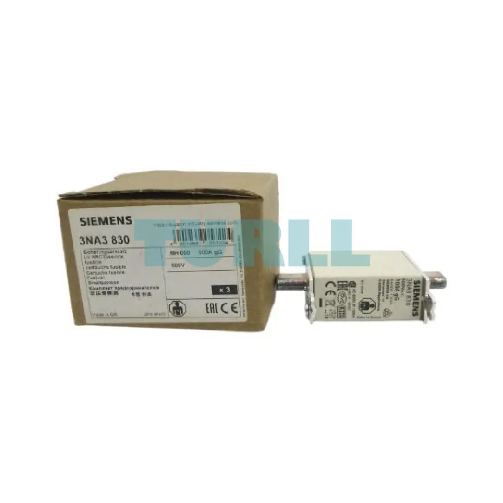 Siemens 3NA3830 LV HRC Fuse Element NH000, 100A, gG, 500V AC / 250V DC, Front Indicator