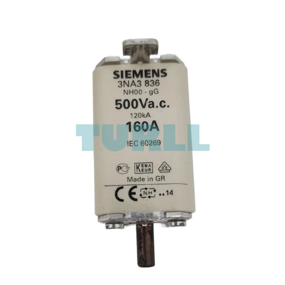 Siemens 3NA3836 LV HRC Fuse Link, Size NH00, 160A, gG, 500V AC / 250V DC