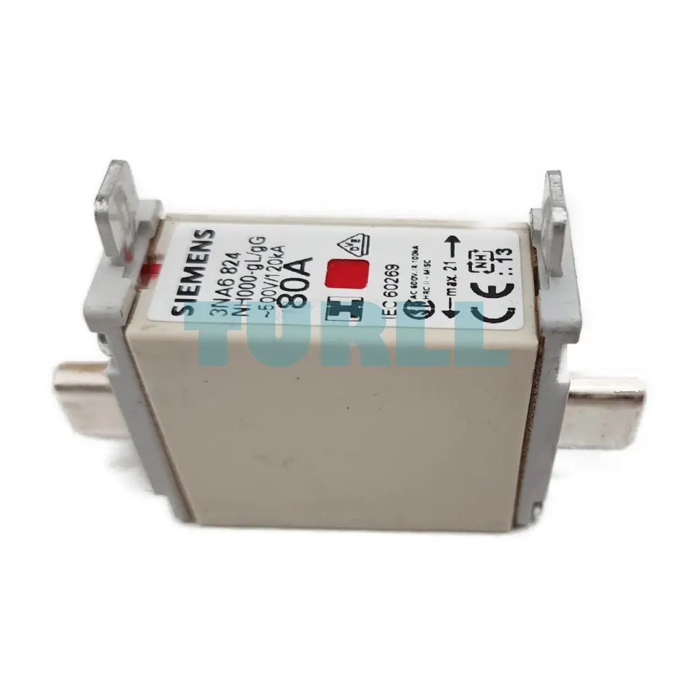 Siemens 3NA6824 LV HRC Fuse Element NH000 80A gG 500V AC / 250V DC with Indicator