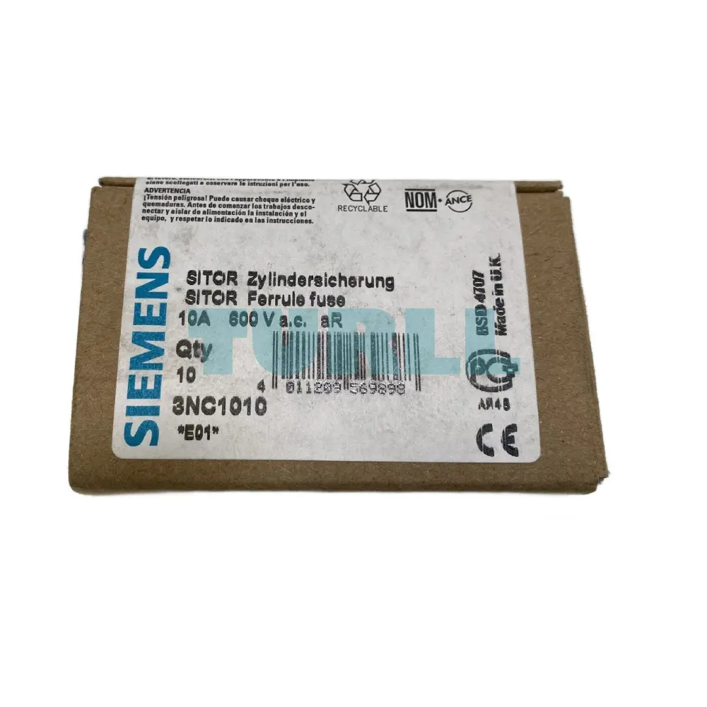 Siemens 3NC1010 SITOR Cylindrical Fuse Link 10x38mm, 10A, 600V AC / 700V DC